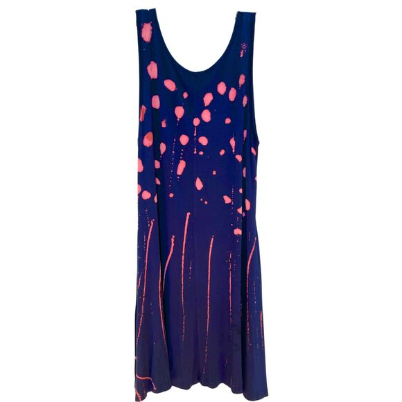 Unique Restyled Bleach Pattern Casual Sleevelss Dress Navy Blue Pink - Picture 4 of 10
